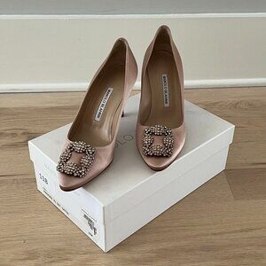 Manolo Blahnik Hangisi 70 Satin Jewel Buckle Pumps